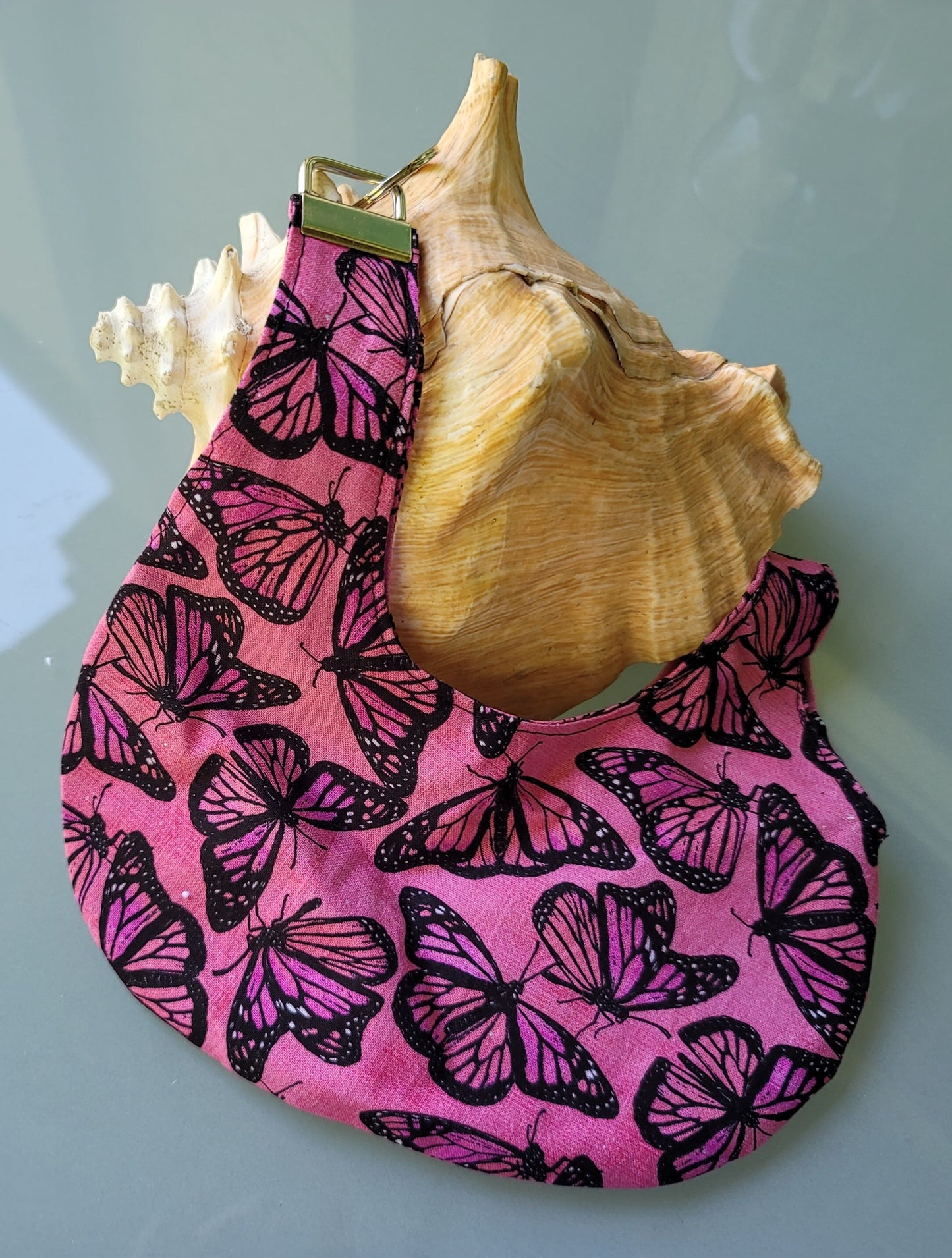 Japanese knot bag pink butterfly print keychain