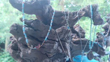 Mermaid enamel necklace with jade and freshwater pearls